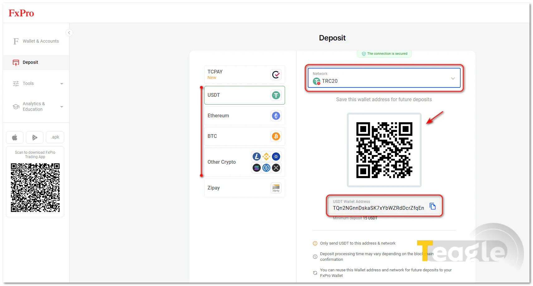 اسکن  آدرس ولت اختصاصی برای واریز در بروکر FXPro